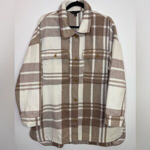 Banana Republic Plaid Pea Coat in Cream and Brown